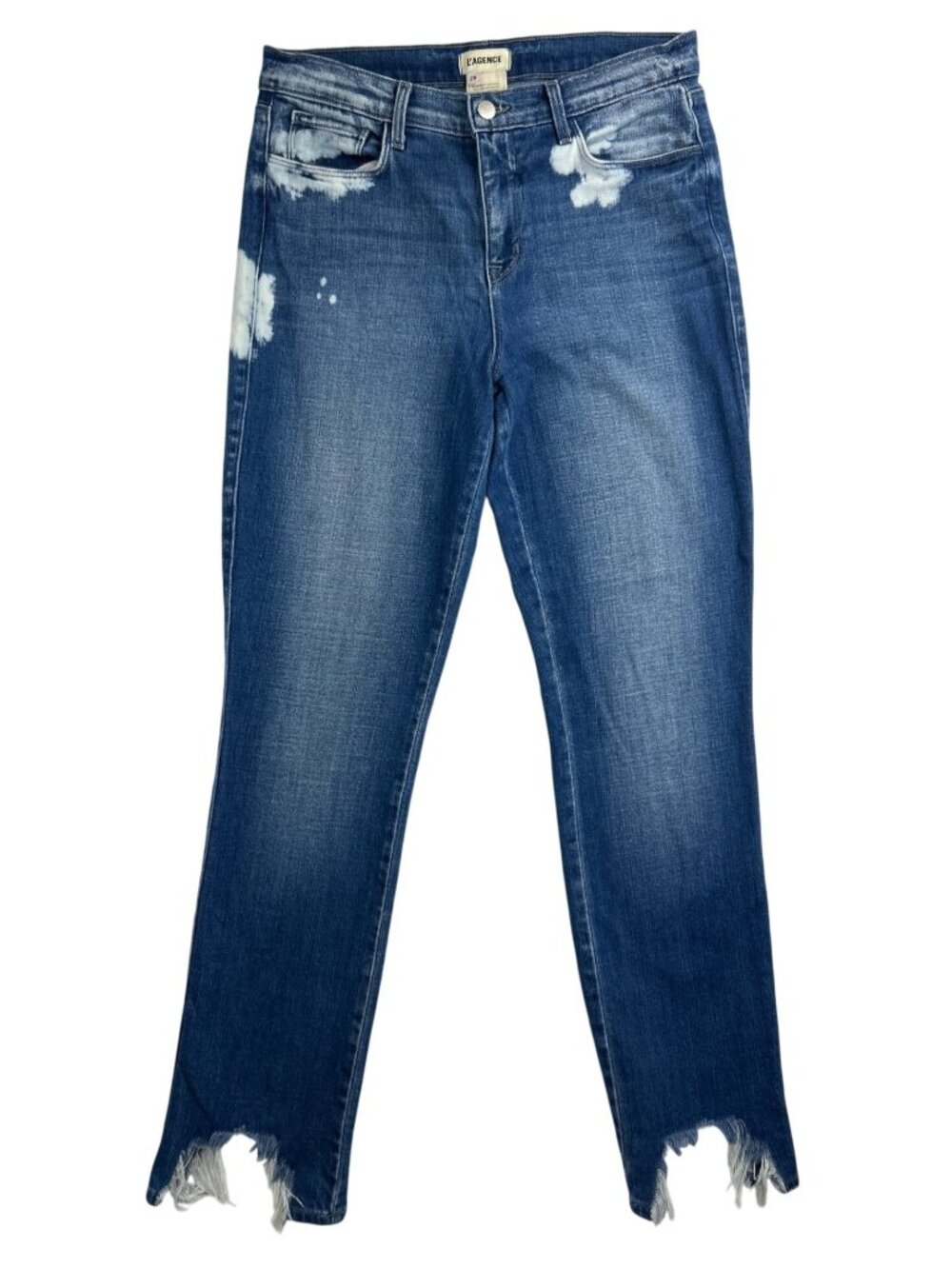 L’AGENCE Harmon High Rise Straight Leg Jeans Sz 29 Montana Bleach Destruct Hem